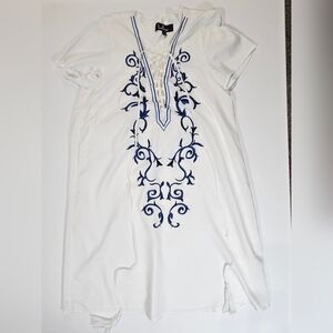 Lulus Down In Kokomo Embroidered Shift Dress Womens Small White Blue